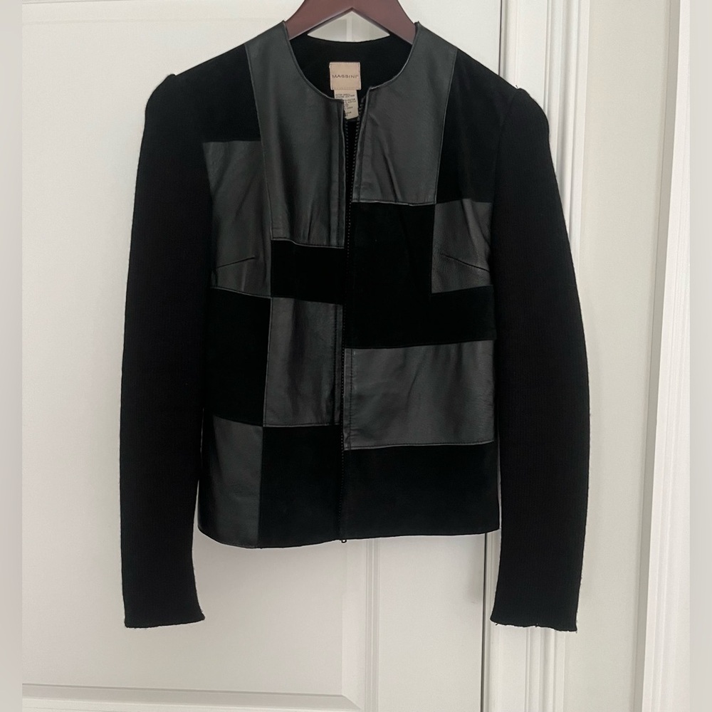 Massini Women suede/leather/ wool patchwork Full Zip Blazer Jacket Sz. S black - Picture 2 of 9